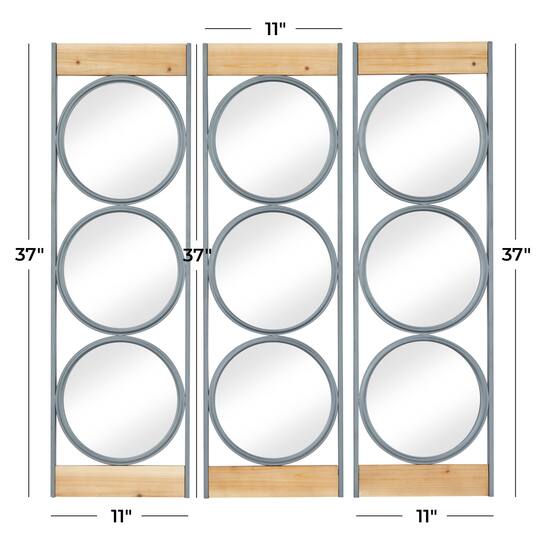 Set of 3 Black Iron Industrial Wall Mirror, 37" x 11"